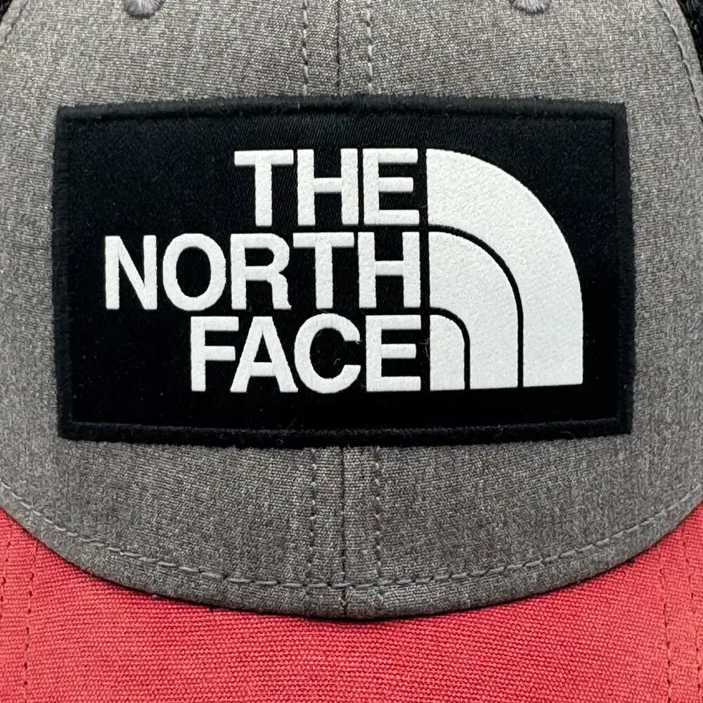 The North Face Embroidered Patch Trucker Snapback Hat Red Grey Black Adjustable